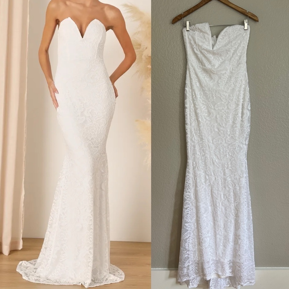 Passionate Charisma White Lace Strapless Mermaid Maxi Dress